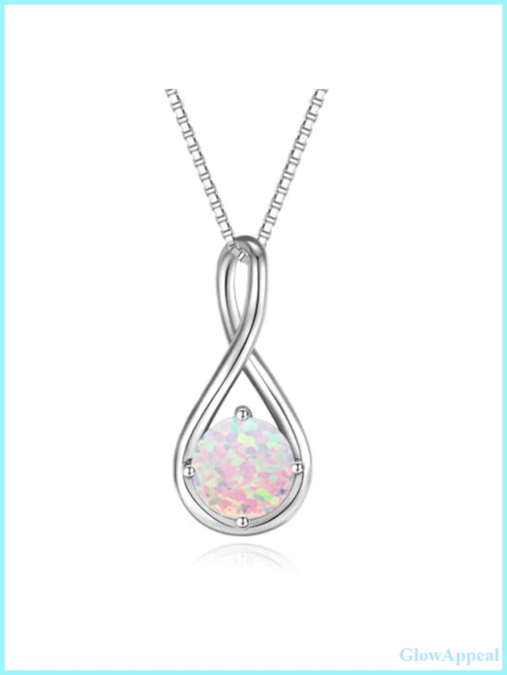 925 Sterling Silver Created Opal Infinity Pendant Necklace 18+2 Box Chain